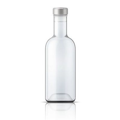 Custom made 300ml clear glass spirit bottle with silver polymer lids 