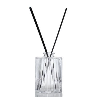 Supplier Flat Stripe Clear Empty Reed Diffuser Aroma Bottle 200ml For Home Decor