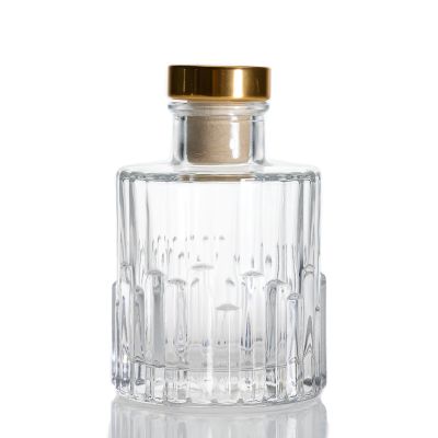 Room Diffuser Bottle Glass 120ml Round Stripe Clear Diffuser Bottles For Home Decor