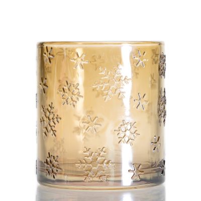 New Design Luxury Snowflake Pattern Empty Glass Candle Cup Holder Round Gold Clear Candle Jar