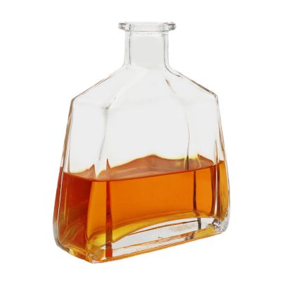 Empty super flint white fancy square brandy whisky rum glass bottle 700ml with cork for wholesale