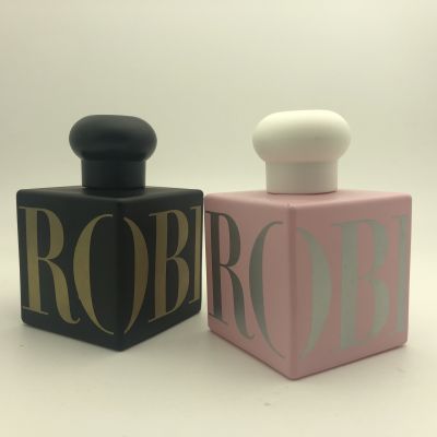 Sunrise pink painting square perfume bottle 50ml with white round cap