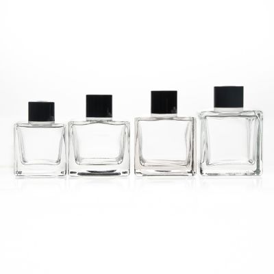 50ml Crystal Empty Square Glass Diffuser Bottle With Black Cap