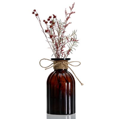 Nordic Style Brown Vase Decoration Mini Reed Diffuser Bottle Glass Vase For Home Decor