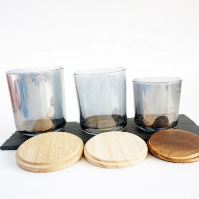 Set of 3 holographic candle jars 8oz 12oz 16oz faded candle tumblers with wooden lid