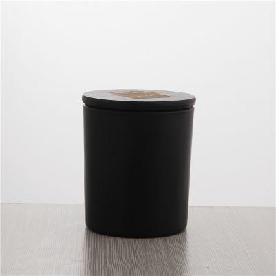 Wide mouth empty glass candle jar matte black matte with frosted glass candle holder with lid