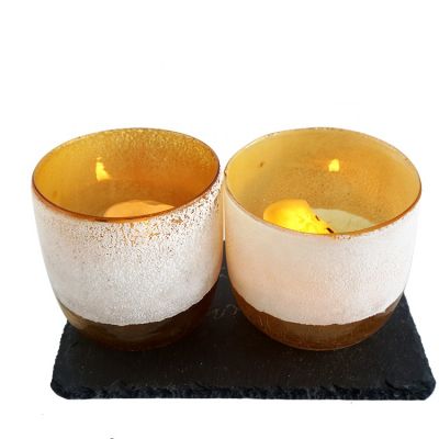 Sandblasted Frost and Crack Design Amber Glass Candle Container 690ml