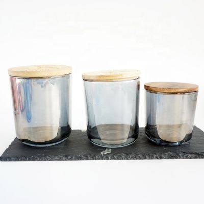 holographic candle jar 8oz 12oz 16oz shiny grey candle holders with wooden lids
