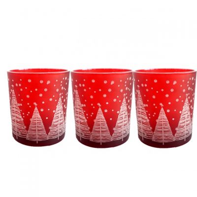 Popular Winter Tree and Snow Design Laser Engrave Red Candle Holder 12oz Glass Flat Bottom Candle container