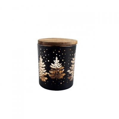 10 oz matte black candle jars gold plating inside laser engraving glass candle container with wooden lid
