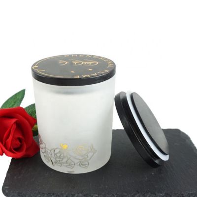 Wholesale 400ml frosted glass cup candle jar with lid glass candle vessels