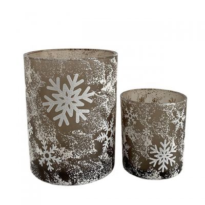 Snow pattern decoration 20cl 60cl hand blown unique candle containers glass jar for candle