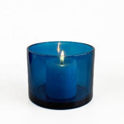 15oz colored glass candle holders round cylinder glass candle jars with lid
