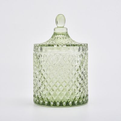570ML diamond effect spring green luxury glass candle jar with lids in bulk