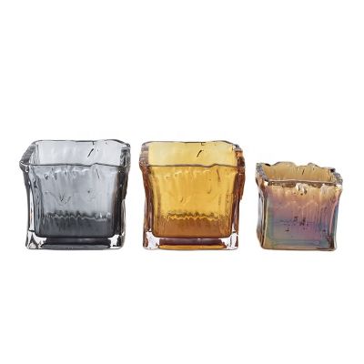 Amber 630ML suqare wholesale glass candle holder for home decoration