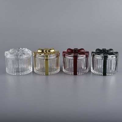 embossed empty glass candle jar with lids