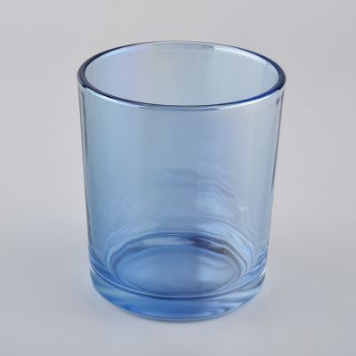 light blue shiny candle container 12 oz, cylinder glass candle holders