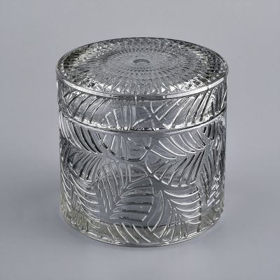 luxury embossing glass candle jars with lid