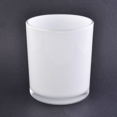 Glossy glass candle containers with clear bottom, white inside painted glass vessels for candles