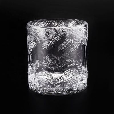 Luxury Crystal Glass Candle Jar With White Leaf Pattern