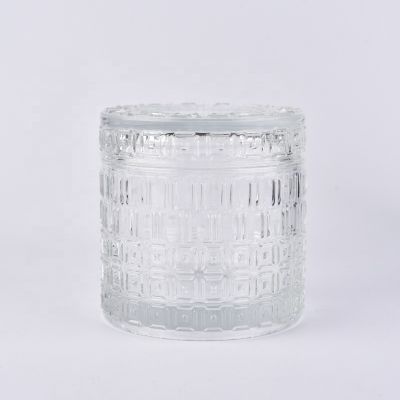 Embossed glass candle holder with lid for home decor
