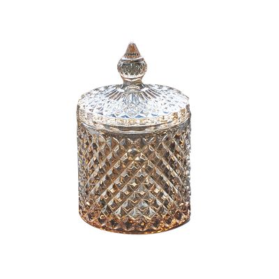 2021 best selling amber round shape crystal glass candle jar with glass lid
