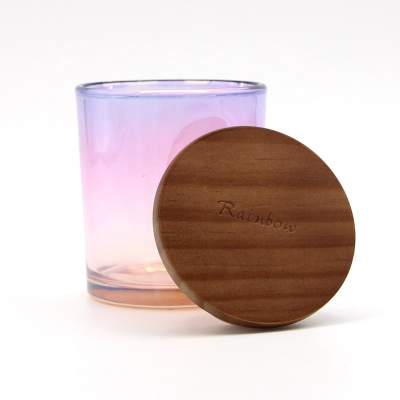 Unique Large Vessel Heat Resistant Customized Iridescent Candle Jar With Lid