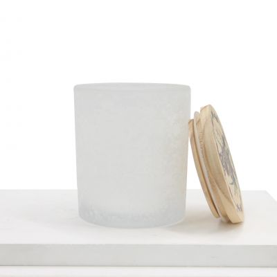 New design Custom wooden lid transparent clear frosted white glass candle jar containe