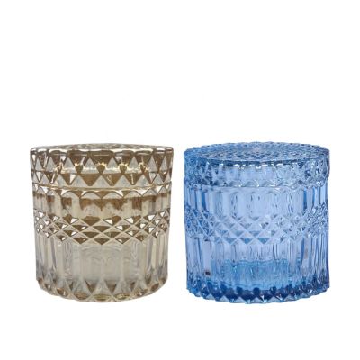Luxury Custom Empty Jars In Bulk with Lid Glass Large Prayer Blue Candle Jar