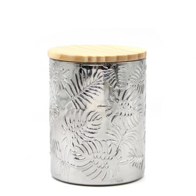 Colored Embossed Thick Wall Glass Candle Jar With Lid
