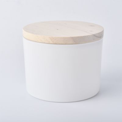 14 oz white glass candle containers with wood lid