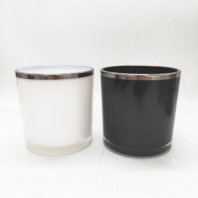 Custom New design 2019 black glass jar with silver rim white glass jar with silver rim