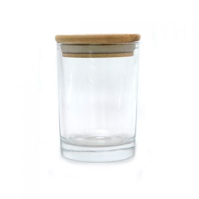 Clear transparent empty candle glass jar with bamboo/metal lid