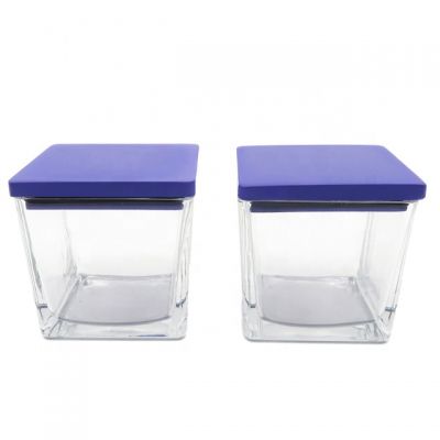 Square Shape Luxury Glass Candle Holder Candle Jar With Wooden Lid For Home Decor