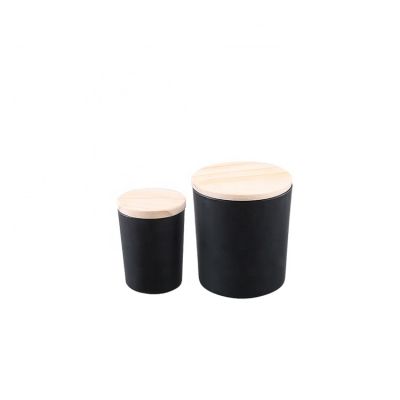 Wholesale round matte black glass candle holder with wooden lid