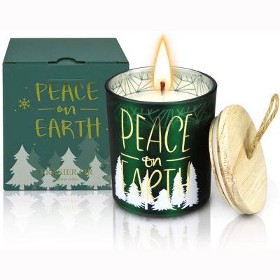 Custom green Christmas decorative candles glass jars candle container with wooden lid