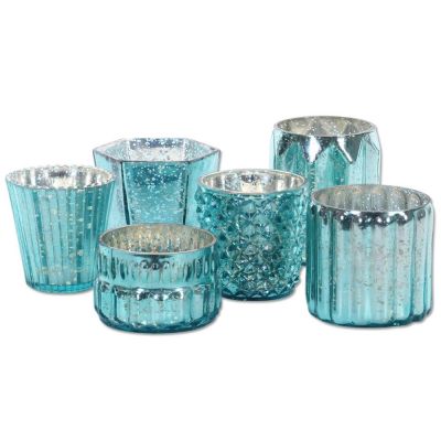 Blue colored candlestick candle holder/glass candle holder set for weddings
