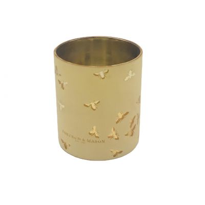 Wholesale yellow gold candle glass jar 10oz glass candle holder with matches jar