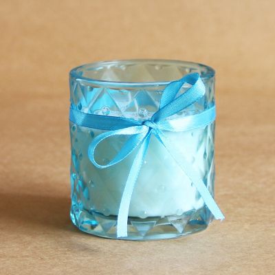 luxury blue glass candle jar candle holder for home decoration holiday birthday