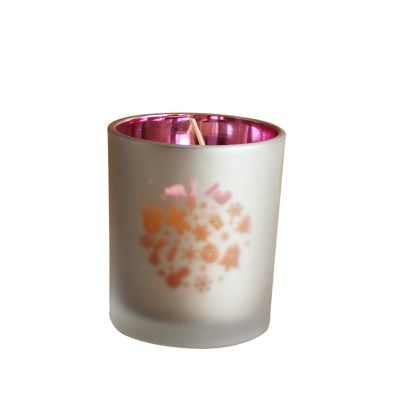 Multi-color Matte Frosted Glass Candle Holder Jar With wooden Lid