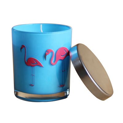 Wholesale cheap fashion blue glass candle jar candle holder with metal lid