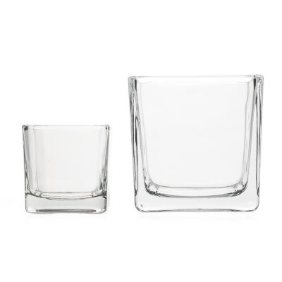 Wholesale transparent mini square glass candle holder/glass jar