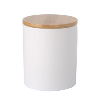 Hotsale Cylinder Custom White Glass Candle Jar With Wooden Lid
