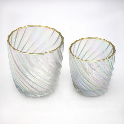 Good Quality Multi-Colored Gold-Rimmed Luxurious Glass Electroplated Glass Candle Jar