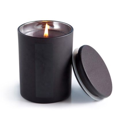 Simply Empty Frosted Candle Container Matt Black Glass Jar Wooden Lid 300ml with Black Machine Home Decoration Easter Round