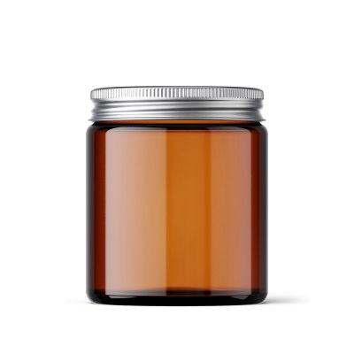 wholesale custom 250ml 8oz empty amber candle glass jar with metal lid