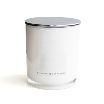 Luxury Elegant 300ml 350ml Empty Gloss White Glass Candle Jar With Silver Lid
