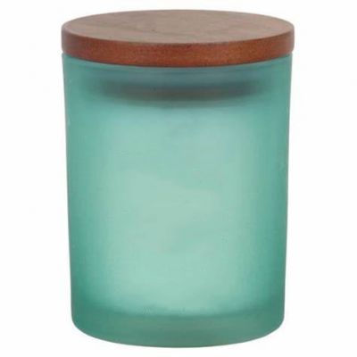 Custom Empty Frosted Green Blue Colored Glass Jar For Candle With Lids Votive Candle Holder