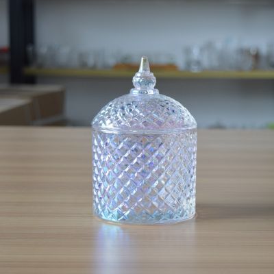Hot selling luxury diamond colorful custom glass candle jar with lid