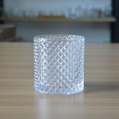 High quality diamond pattern round glass jar for storage/candle
